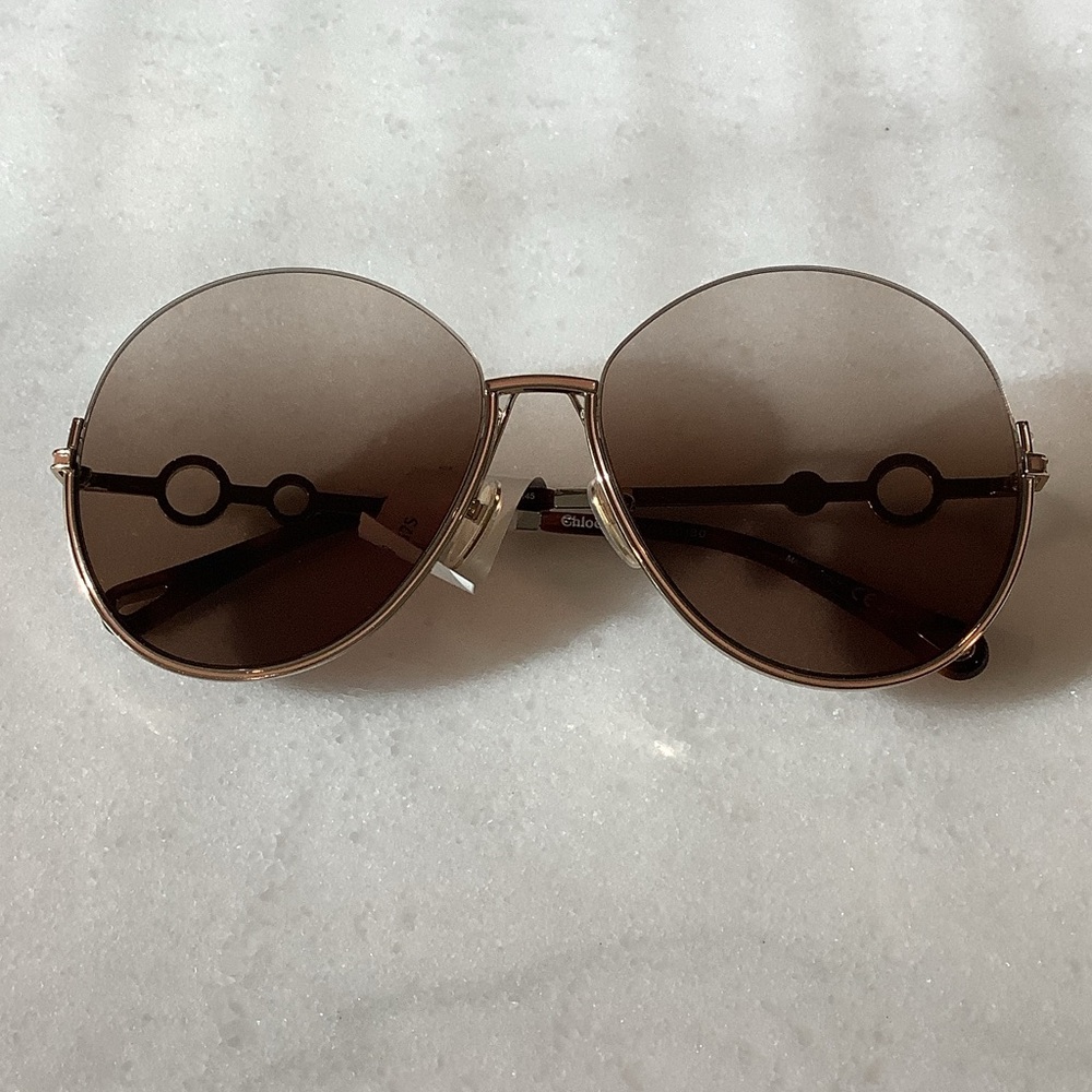 Chloe Iconic Gold Tone Round Sunglasses, Brand New